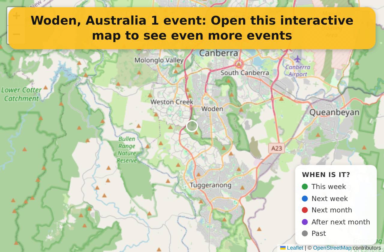 Map of events in Woden, Australia on the interactive EVENTULIST map
