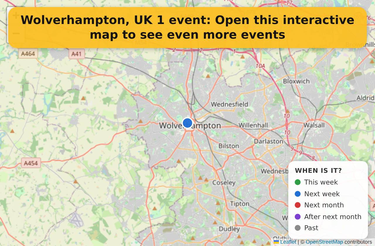 Map of events in Wolverhampton, UK on the interactive EVENTULIST map