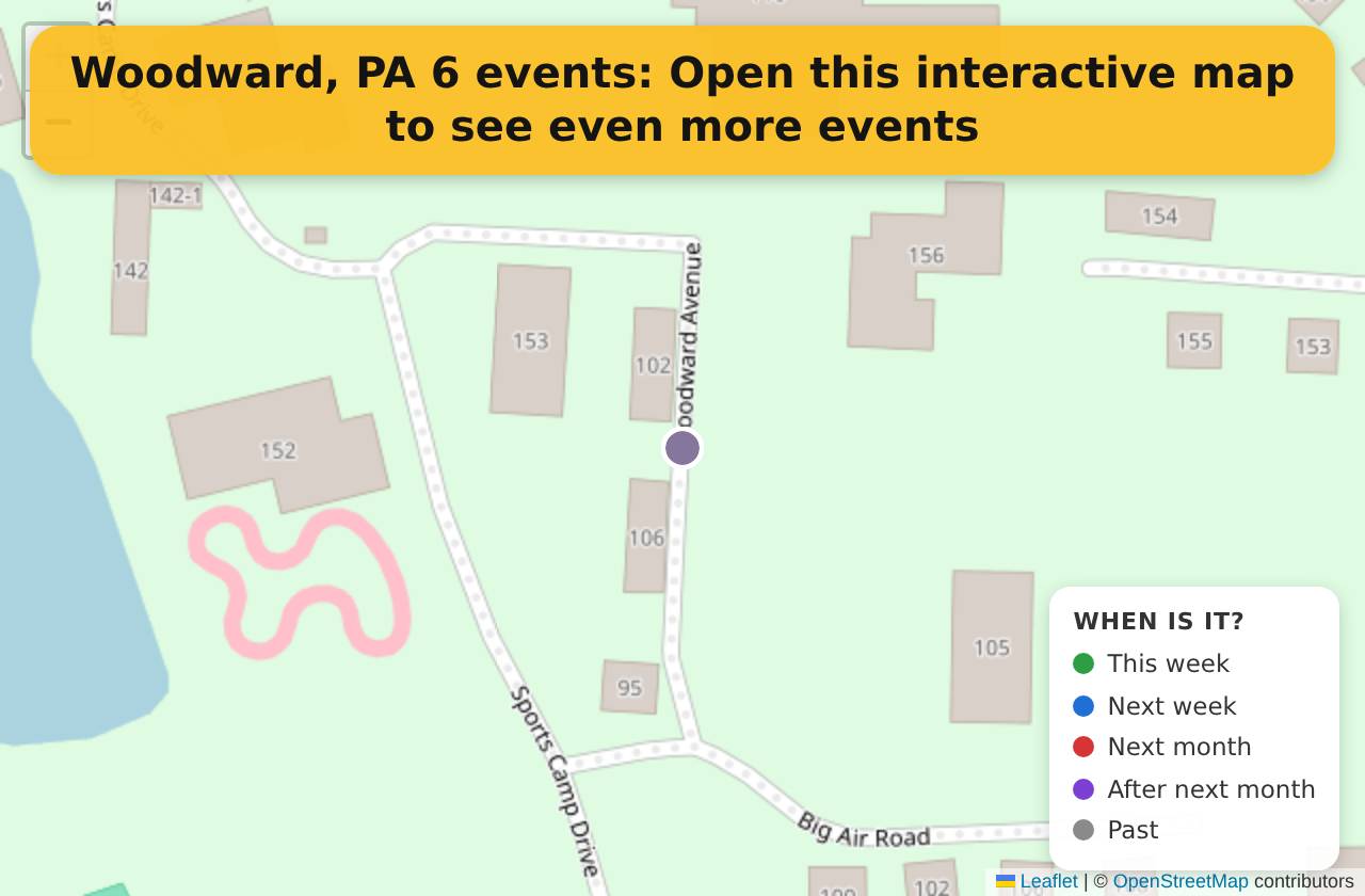 Map of events in Woodward, PA on the interactive EVENTULIST map