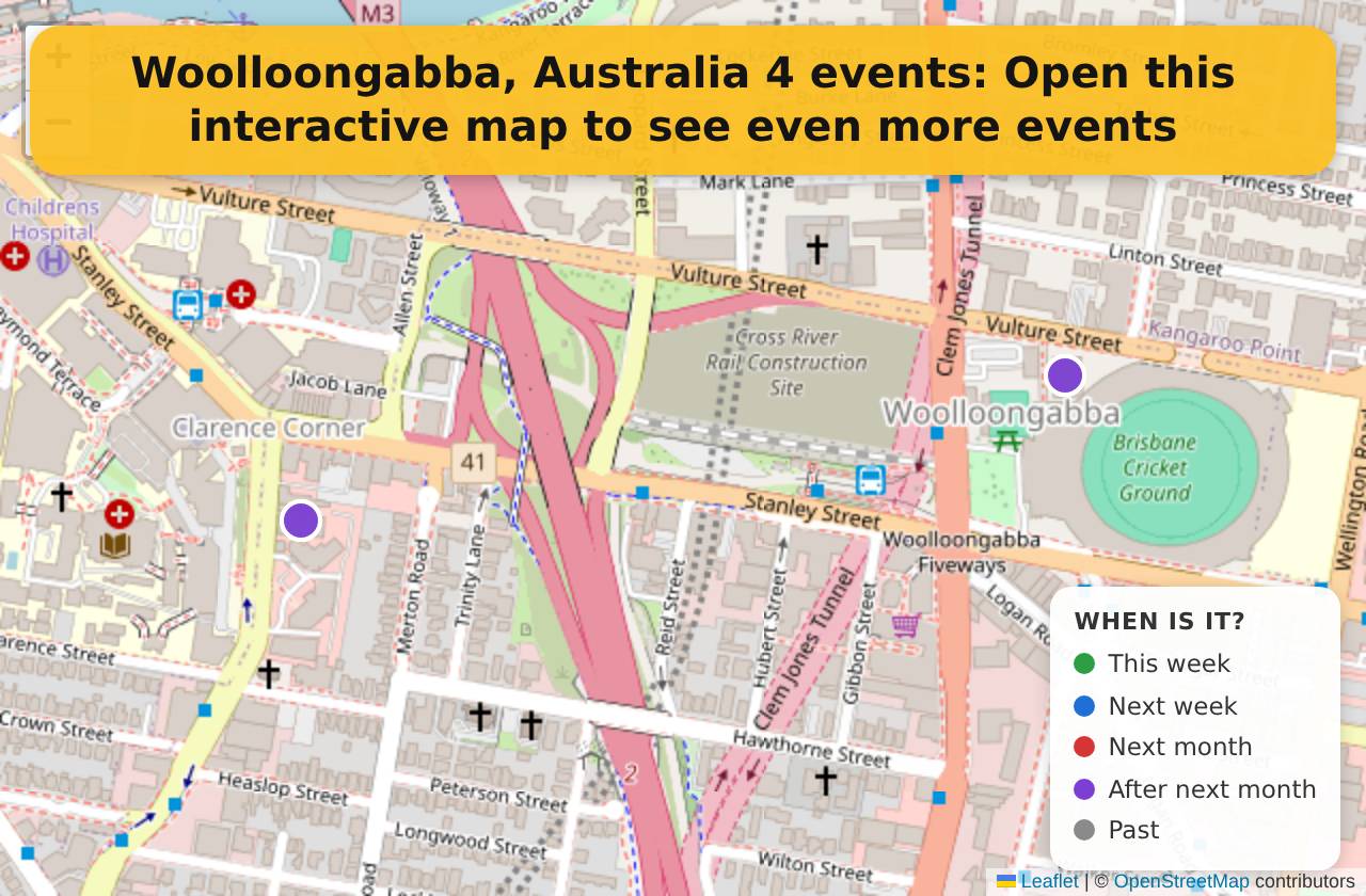 Map of events in Woolloongabba, Australia on the interactive EVENTULIST map