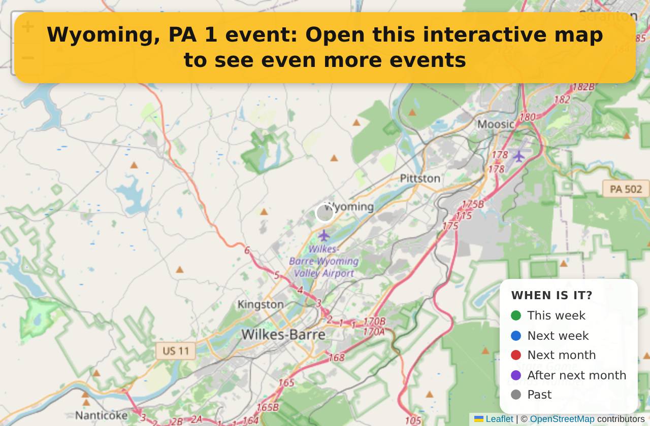 Map of events in Wyoming, PA on the interactive EVENTULIST map