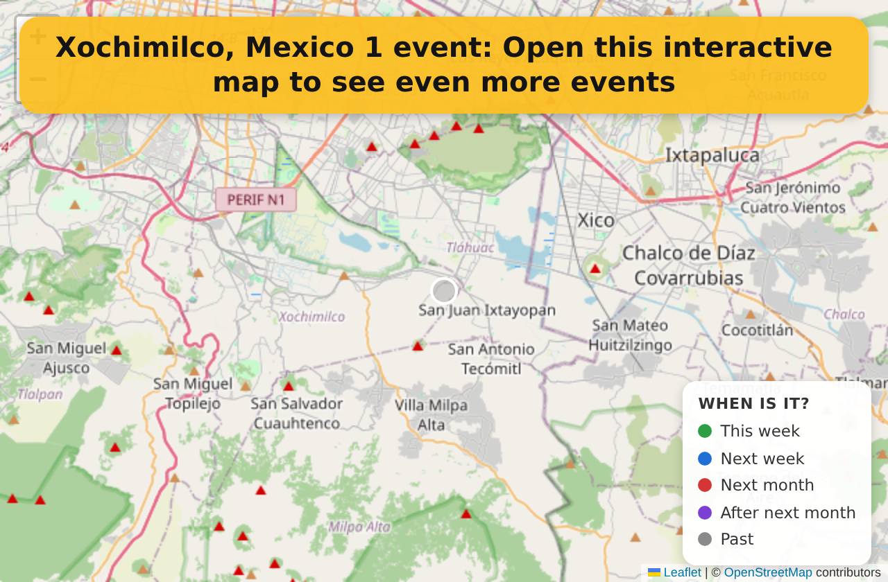 Map of events in Xochimilco, Mexico on the interactive EVENTULIST map