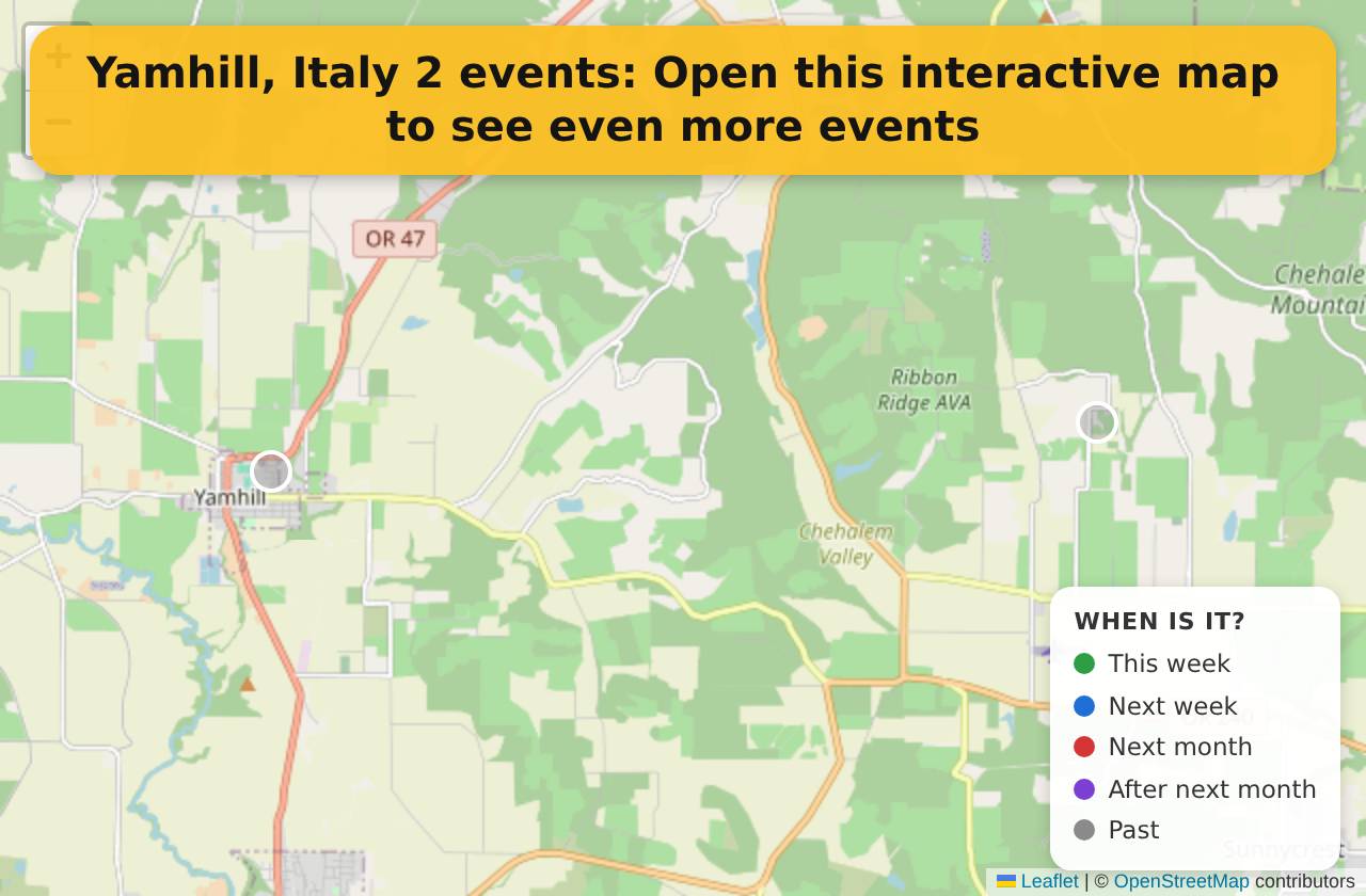 Map of events in Yamhill, Italy on the interactive EVENTULIST map