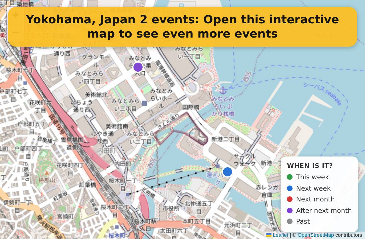 Map of events in Yokohama, Japan on the interactive EVENTULIST map