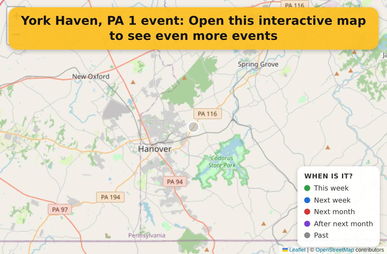 Map of events in York Haven, PA on the interactive EVENTULIST map
