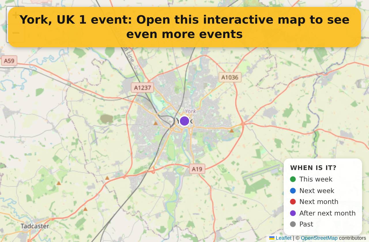 Map of events in York, UK on the interactive EVENTULIST map