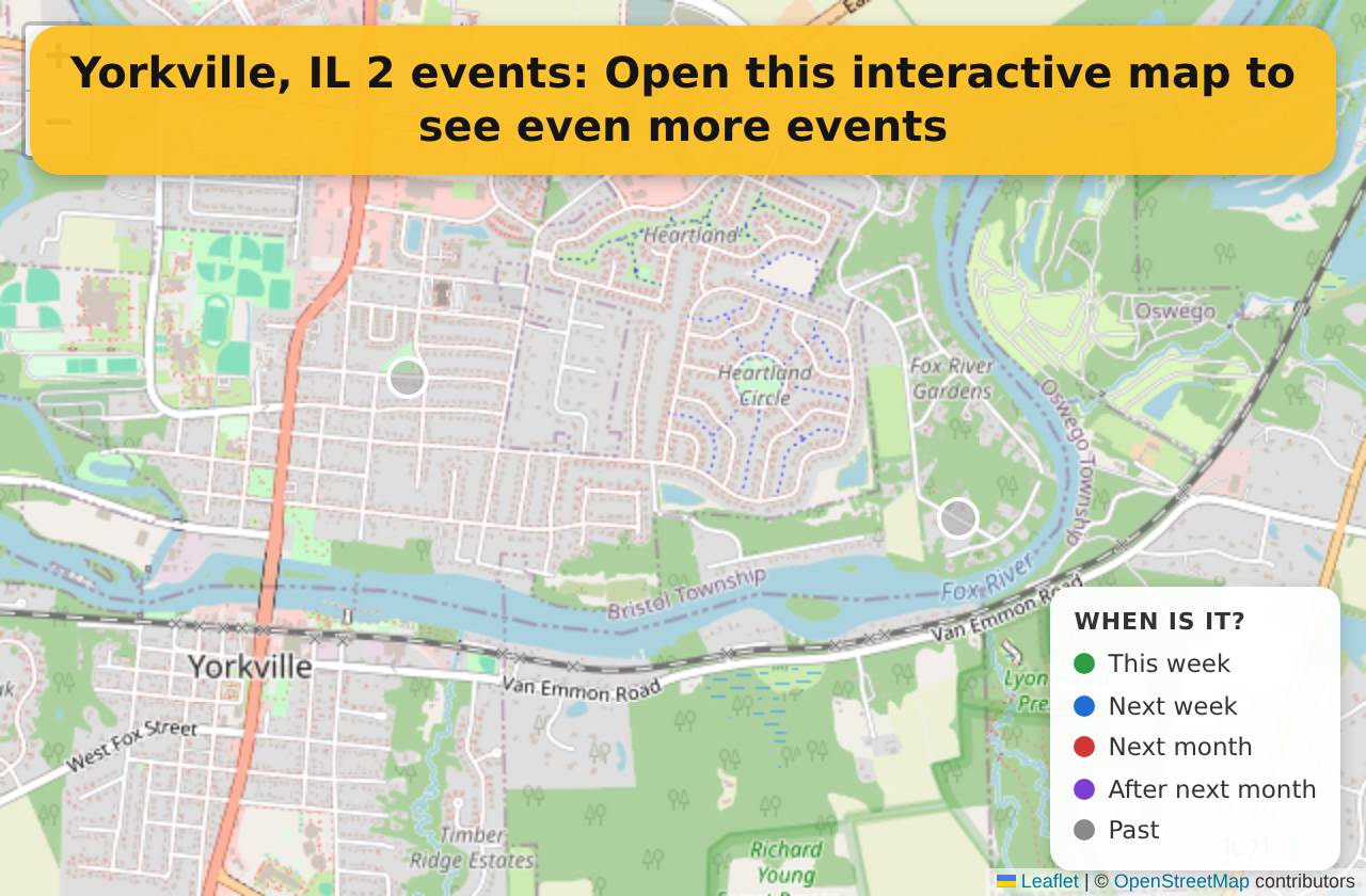Map of events in Yorkville, IL on the interactive EVENTULIST map