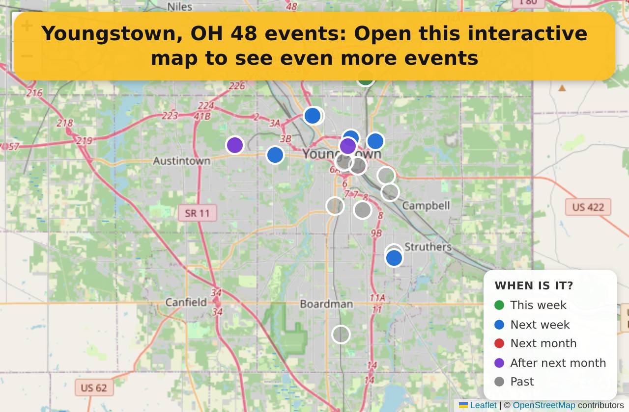 Map of events in Youngstown, OH on the interactive EVENTULIST map