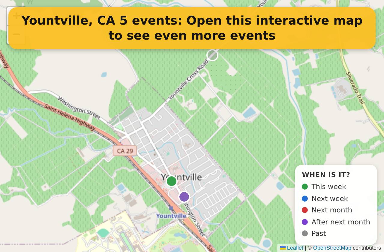 Map of events in Yountville, CA on the interactive EVENTULIST map