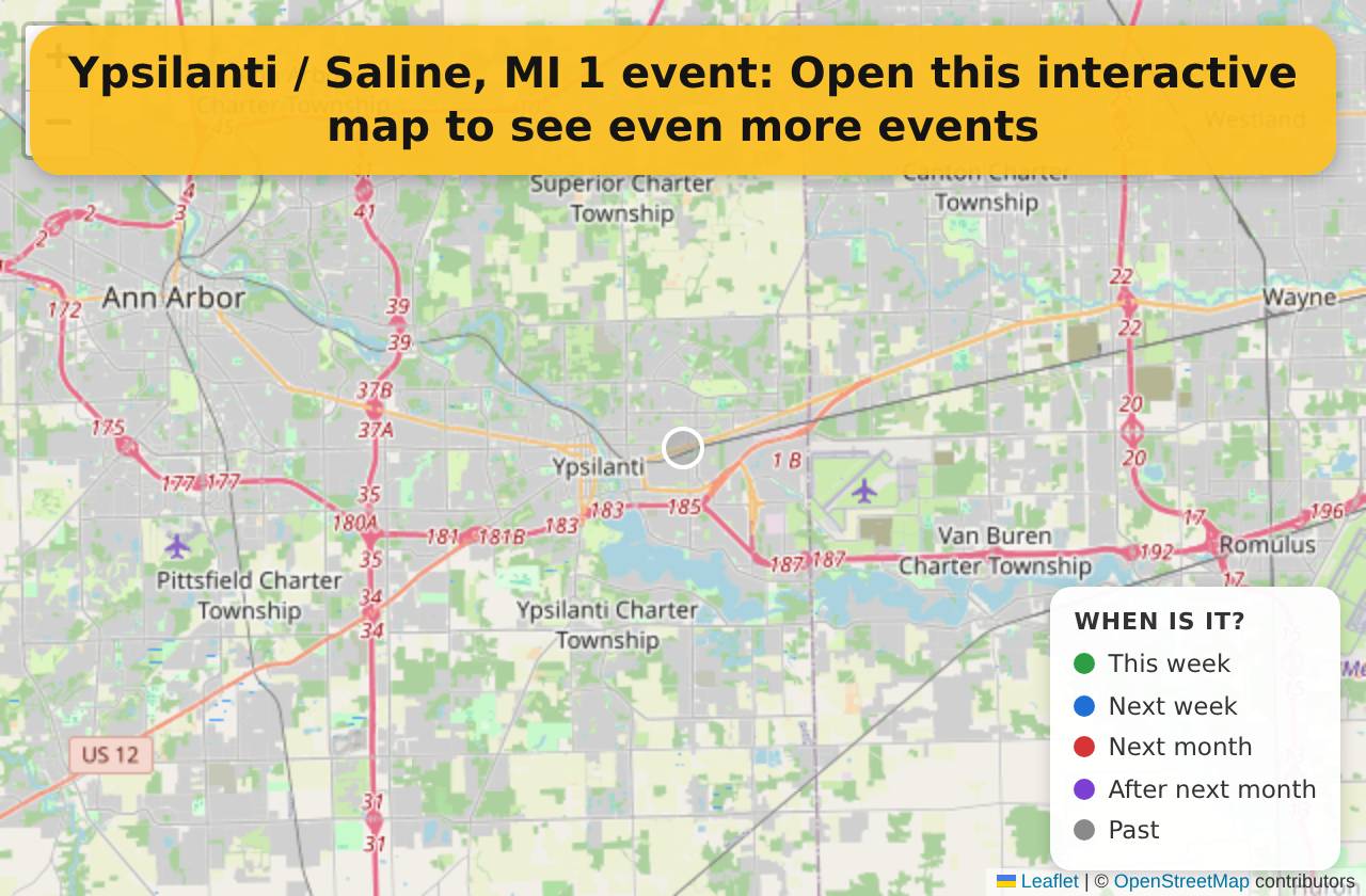 Map of events in Ypsilanti / Saline, MI on the interactive EVENTULIST map