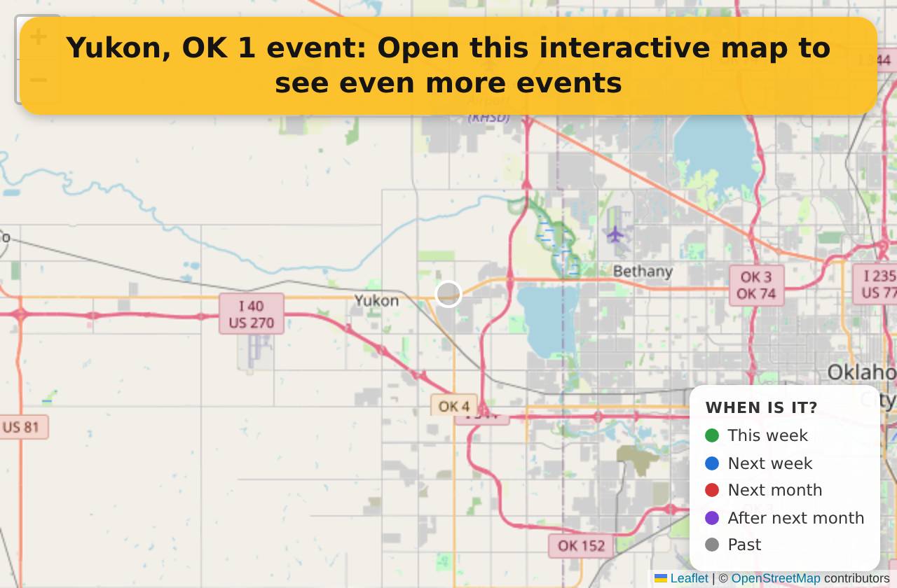 Map of events in Yukon, OK on the interactive EVENTULIST map