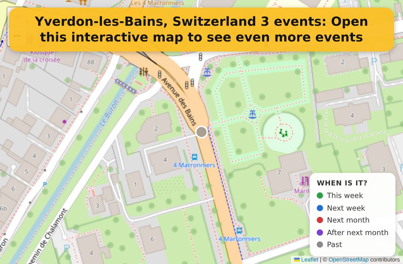 Map of events in Yverdon-les-Bains, Switzerland on the interactive EVENTULIST map