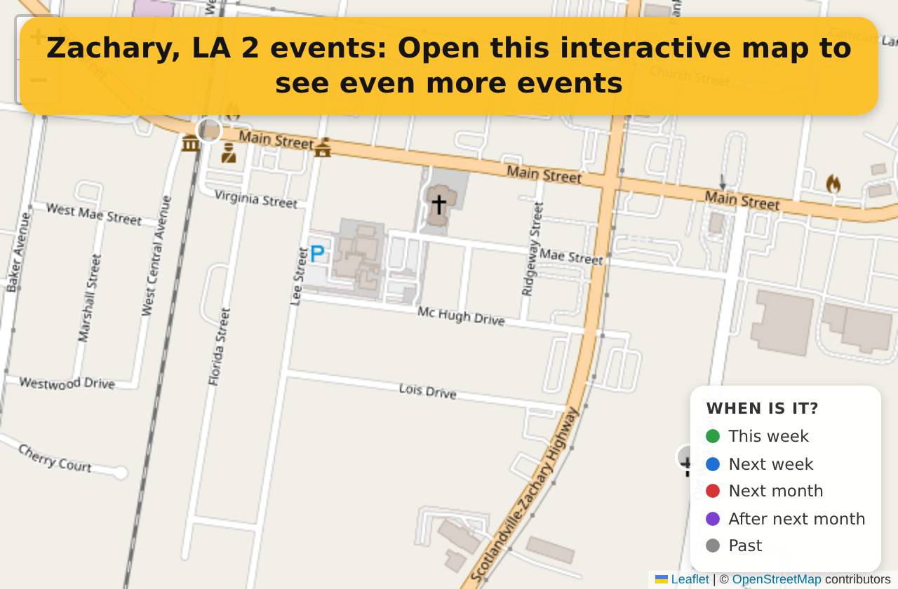 Map of events in Zachary, LA on the interactive EVENTULIST map