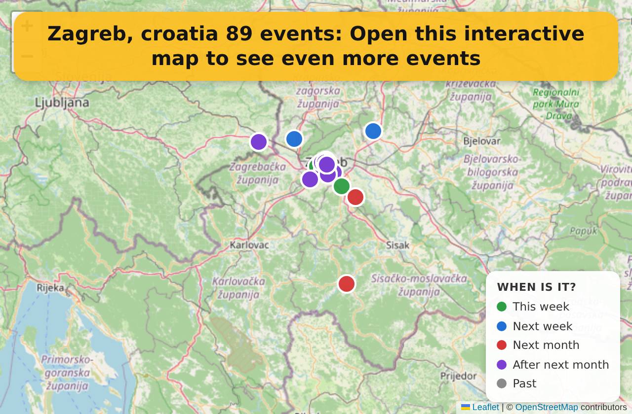 Map of events in Zagreb, croatia on the interactive EVENTULIST map
