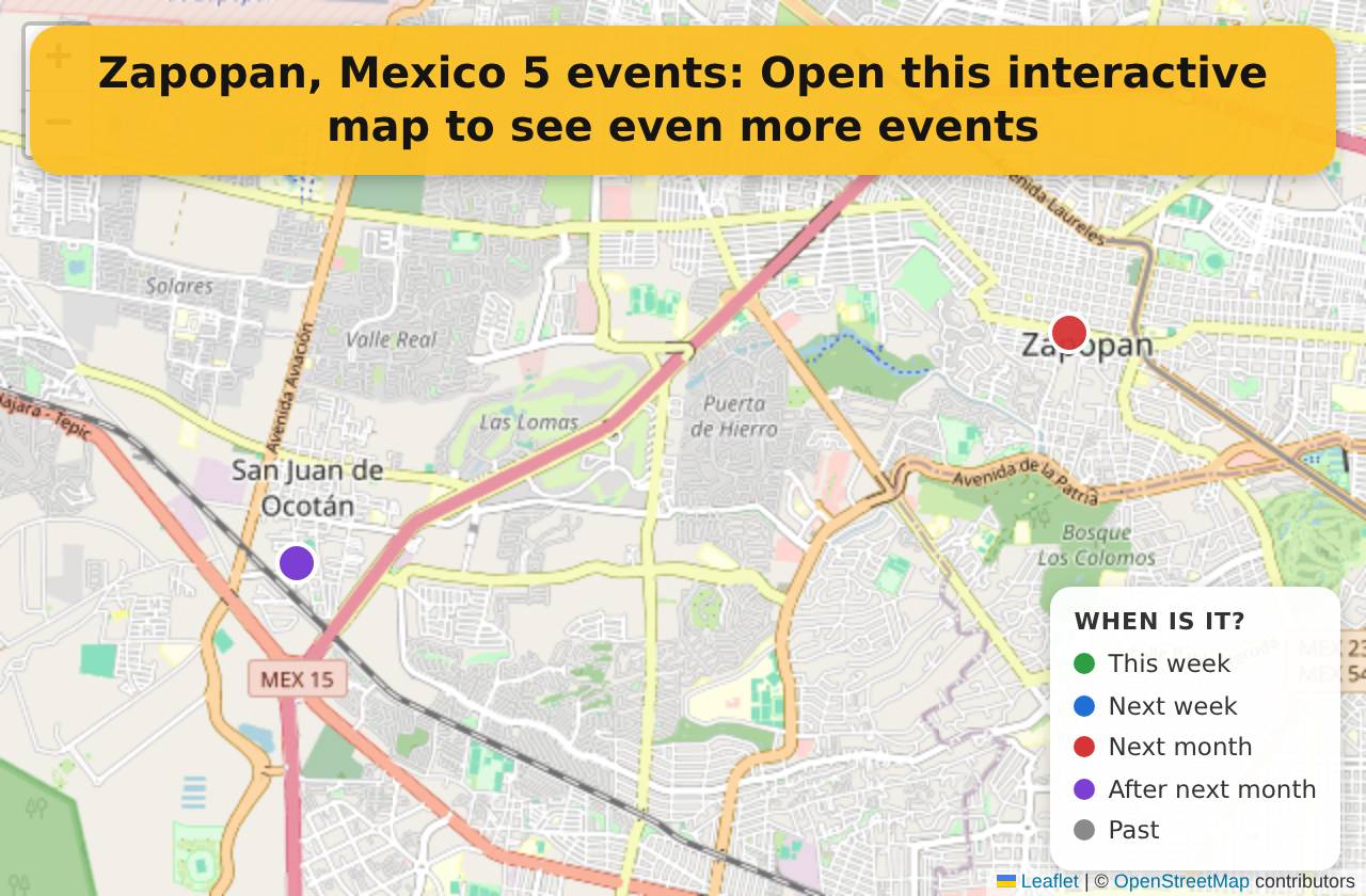 Map of events in Zapopan, Mexico on the interactive EVENTULIST map