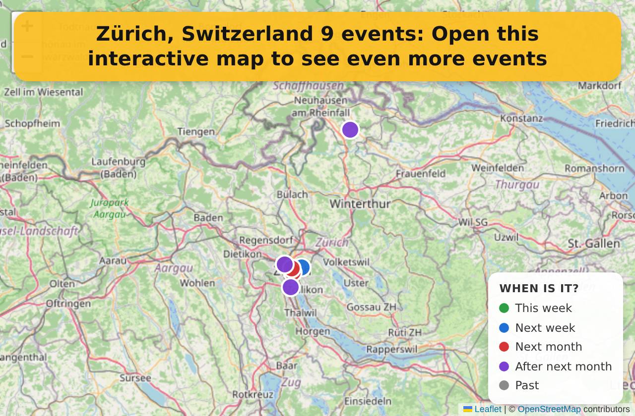 Map of events in Zürich, Switzerland on the interactive EVENTULIST map